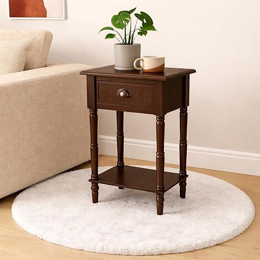 DDS Dream Decor Shoppee Wooden Side Table with Drawer Coffee Table Side Tabl Bed Side Table End Table with Storage,Wood Side Tables Living Room Table Bedside Table (Brown)-image-45