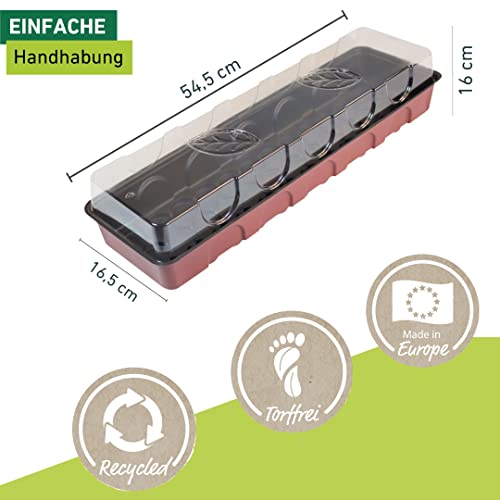 Windhager Zimmer-Gewächshaus, Fensterbank-Treibhaus inklusiv 30 Anzuchttöpfen, terracotta / anthrazit, 16,5 x 54,4 x 12 cm, 06840