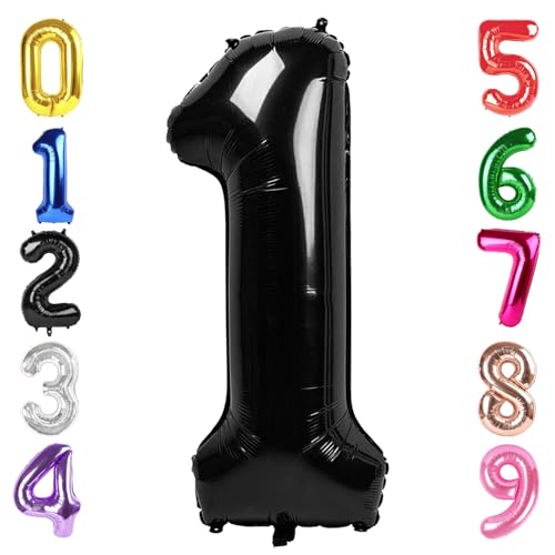 Image of 40 Inch Black Number 1 Balloon Birthday Party Decorations for Men & Women