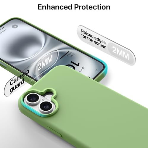 Image of eller sante Silicon Back Cover Case for iPhone 16 Plus Scratch Resistant TPU Shockproof 6ft Feet Drop Protection Support Mag-Safe Wireless Charging- Mint Green