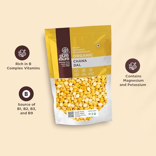 Image of Pure & Sure Organic Split Chana Dal 1 KG (Pack Of 2)|100% Bhuna Chana, Natural & Vegan|Gluten Free|Rich In Protein & Energy Source|No Additives & Pesticides