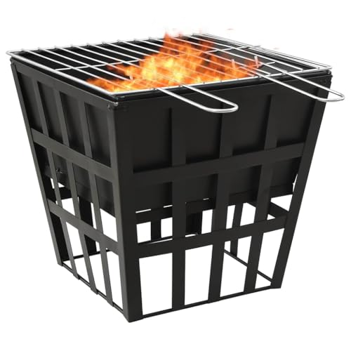 Vetnasa Brasero y Barbacoa 2 en 1 de Acero 34x34x48 cm Casa y jardín, Chimeneas Negro 4,2 KG
