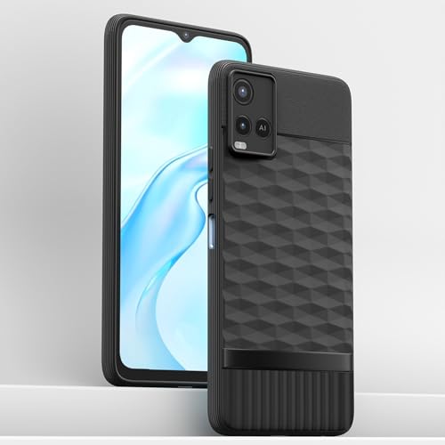 Image of Pikkme Back Cover for Vivo Y21 2021 / Y33s Camera Protection 3D Hexa Cube Design Silicone Protective Bumper Case (Black)