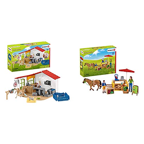 Schleich 42502 Farm World Spielset - Tierarzt-Praxis mit Haustieren, Spielzeug ab 3 Jahren & 42528 Farm World…