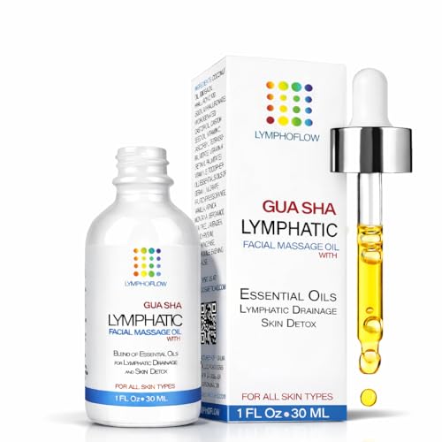 Facial Lymphatic Drainage Oil for Gua Sha Facial Tools, Lymphatic Drainage Massager with Jojoba & Coconut Oil, Use with Face Roller, Jade Roller, Guasha Tool for Face & Neck, 1 Fl Oz
