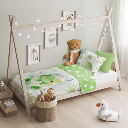 texpot Kinderbettwäsche Set 100 x 135 + 40 x 60 cm Dinosaurier Druckmotiv...