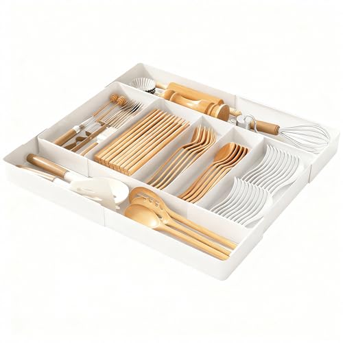 WoRefCra カトラリーケース 4面伸縮 調節可能 引き出し 仕切り カトラリートレー トレー 取外し可能 お手入れ簡単 キッチン収納 カトラリー 収納 小物入れ