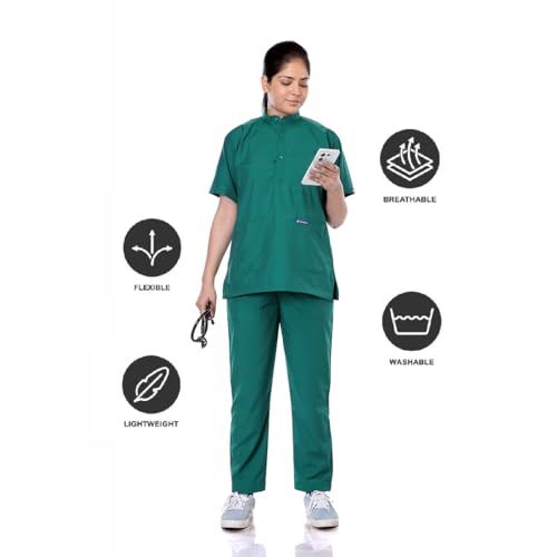 Image of Women's 5-Pocket Scrub Suit | Set of Top & Pant | Half Sleeves | Mandarin Collar | Breathable Polyviscose Fabric | Comfortable | Durable | Uniform for Doctors Nurse & Dentist DG 2XL