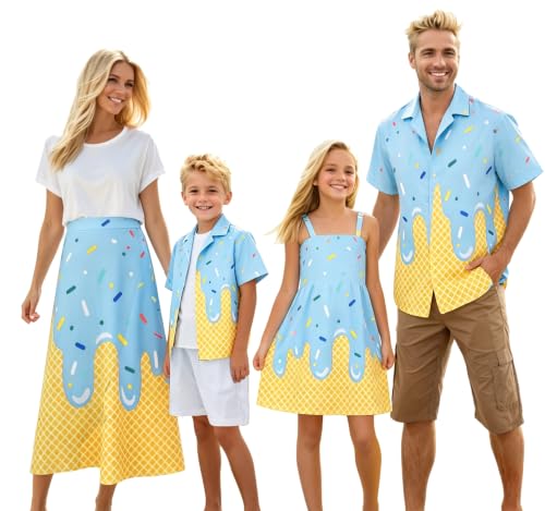 Image of Cromoncent Matching Hawaiian Outfits for Family, Dad and Son Matching Luau Beach Tropical Shirts Mommy Daughter Tropical Sets