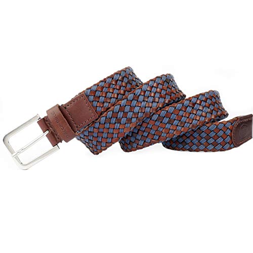 Image of Bacca Bucci Italian Woven leather and Cotton Elastic braided belt for men with Alloy buckle