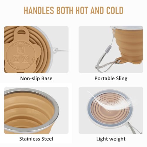 Gobelet de voyage pliable JBER lot de 2 tasses rétractables en silicone avec couvercle