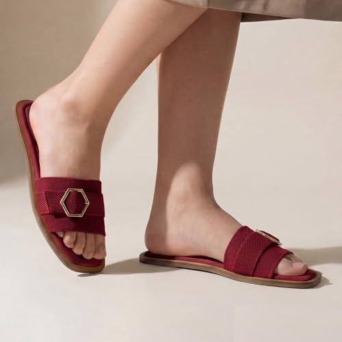 Image of Frido Women's Comfort Flat Sandals | Ethnic Style Slip-On | Super Soft Cushioned Sole, Padded Knit Upper, Breathable & Anti-Skid Zero-Drop | Available in Comfort Flat & Ethnic Kolhapuri style