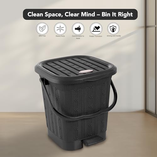 Image of Nayasa Mikado Dustbin with Lid & Handle | Small Dustbin | 8.5 Litres Waste Bin | Plastic Dustbin for Home, Kitchen, Bathroom & Office | Durable, Easy to Clean, Hygienic & Stylish | Black