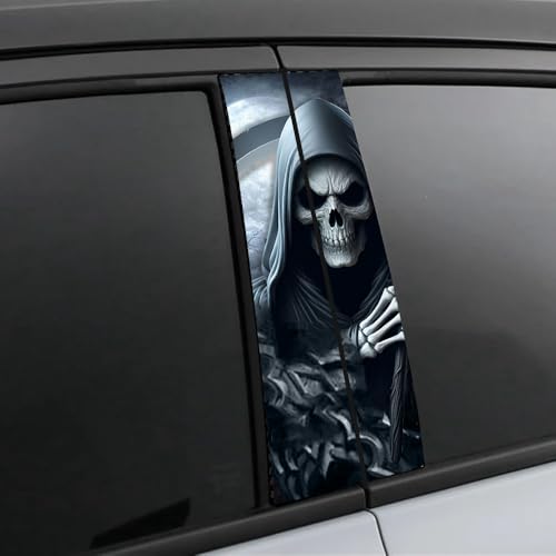 Image of Halloween Cars Body Horror Sticker, Classic Horror Movie Characters Peeking Decal Michae Waterproof Scary Vinyl Stickers for Bumper Car Decals 11in*18.89in (Blue Grey Death Reaper)