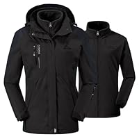 donhobo Damen Outdoor 3-in-1 Skijacke, Zweiteilige Winterjacke mit Fleecejacke, Winddicht Wasserdicht Freizeitjacke Warm Mantel Jacke mit Kapuze Schwarz M