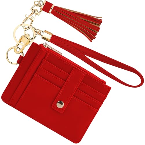 Image of KNGITRYI Small Wristlet Wallets for Women RFID Credit Card Holder Wallet Keychain Wristlet Wallet Credit Card Wallets for Women (Red)