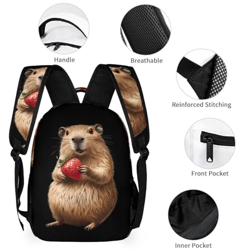 Strawberry Capybara 3 PCS Backpack Set Casual Daypack with Insulated Lunch Bag & Pencil Case3