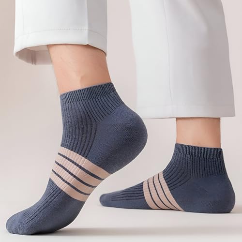 Image of MOMISY Men's Premium Cotton Cushion Ankle length Socks, (Multicolor) Pack of 5 (Free Size)