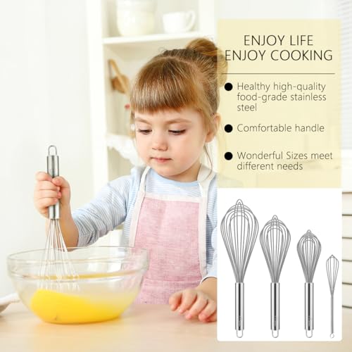 Image of HOTEC Stainless Steel Whisk Set of 4, Food Grade Balloon Whisk Egg Beater, Thicken Wire Mixing Whisk for Baking, Cooking, Whisking Cream, Sauce, Pancake Batter