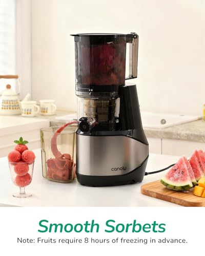 Canoly C09 Cold Press Juicer, 6" Extra Wide Feed Chute, 3-IN-1 Strainers (Juice & Sorbet & Nut Milk), Powerful AC Brushless Motor, Self Precut System, Juicer Machines with BPA-Free (Classic) - Image 6