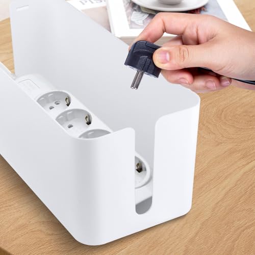 QOUBNIC Kabelmanagementbox, Kabelmanagement Box Aufbewahrungsbox für Kabel mit Bambusdeckel, Kabelaufbewahrungsbox zum Verstecken von Kabeln Organisieren von Computerverkabelung und Losen Kabeln