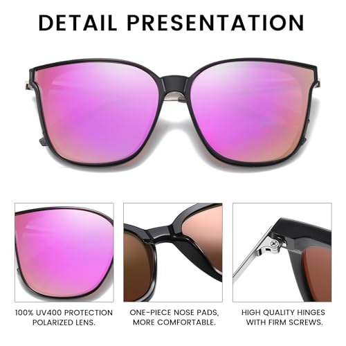 DUCO Oversized Polarized Sunglasses Womens Trendy Mirrored Shades Retro Round Vintage Light Weight UV400 Sun Glasses W0164