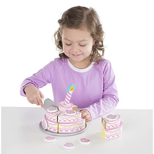 Melissa & Doug Triple-Layer Party Cake Wooden Play Food Set - Birthday Cake Pretend Food Play Set for Toddlers, Kids Ages 3+ - image 3