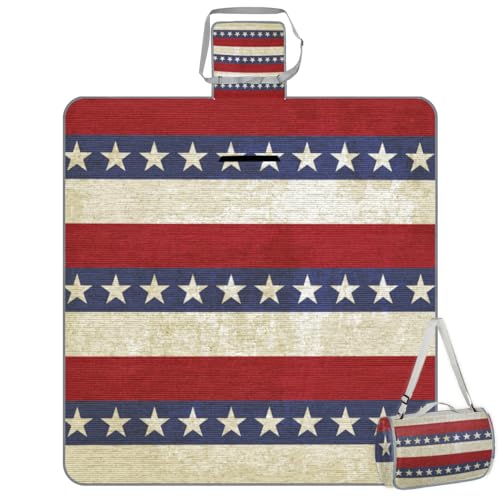 Shimoshe Picnic Blankets 57”x 59”, Star-Striped American Flag Waterproof Sandproof Picnic Mat Lightweight Foldable Beach Blanket for Camping Park Grass Beach Outdoor Blanket
