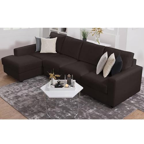 Image of FURNY - Apolloy 5 Seater Leatherette Sectional LHS L Shape Sofa Set (Brown)