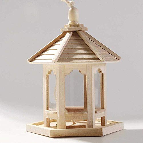 zhuao Wooden Bird Cage Feeder, Can Be Hung in the Garden Yard Decoration, Hexagonal Roof Pet Supplies white