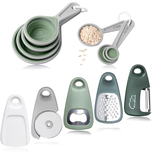 Kitchen Gadgets Set 13 Piece, Space Saving Cooking Tools Includes Collapsible Measuring Cups Measuring Spoons and Stackable Kitchen Gadgets for Small Space, RV Essentials Camper Accessories