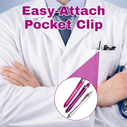3er Set LED Taschenlampe Rosa, Lila und Silber, Kompakte LED Leuchte mit Clip, Batteriebetrieben, Helles Licht für Alltag, Reisen, Outdoor, Schule und Haushalt, Handlich und Leicht (ohne Batterien)