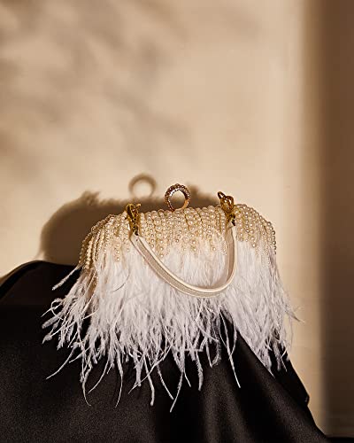 Image of Tessco for you Ostrich Feather Purse for Women | Sewn with Natural Ostrich Feather,Exquisite for Small Items, Fit for All Kinds of Grand Parties, A Ideal Gift for Partners