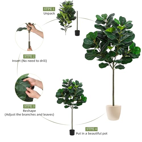 GlowSol 5.2 Ft Artificial Fiddle Leaf Fig Tree, Faux Ficus Lyrata Plant with 62 Fiddle Leaves, Tall Fake Plants Large Floor Plant with Pot for Indoor Living Room House Office Decor Housewarming Gift