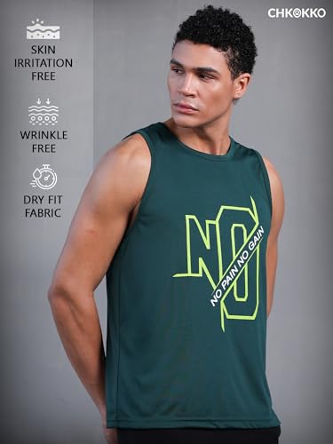 Image of CHKOKKO Tank Tops Sleeveless T-Shirt for Men Dry Fit Vest Gym Wear Graphic Printed Stylish Round Neck Running Sando for Sports Workout Fitness & Casual or Beach Wear
