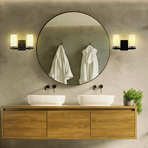 Image of Generation Lighting 2-Light Alturas Contemporary Bath Fixture Wall Lamp Midnight Black 4424602-112 | Bathroom Light Fixture for Home Decor | Wall Sconce Vanity Light Fixture and Bathroom Accessory