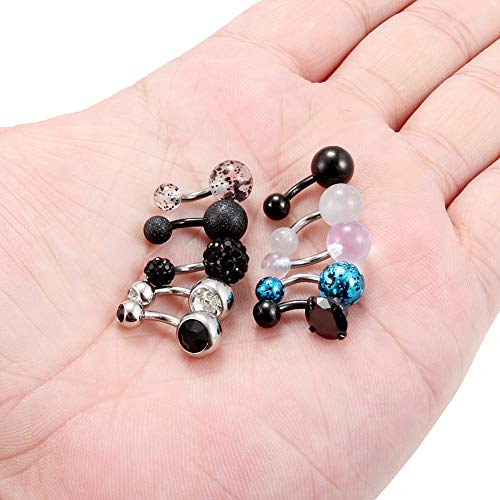 Ruifan 14G 6mm 1/4 Inch 316L Surgical Steel CZ Short Belly Earring Navel Button Rings 3-10PCS3