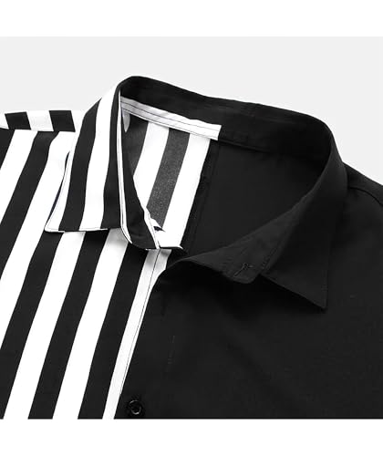 Mens Short Sleeve Button Down Shirt Casual Summer Striped Shirts Patchwork Hawaiian Print Beach Top2