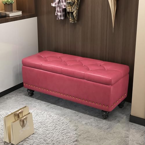 Banco de almacenamiento tapizado rosa, impermeable, antideslizante, zapatero de madera IV para dormitorio, sala de estar, entrada, vestidor, oficina (80 x 40 x 43 cm)