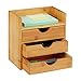 Relaxdays Natur Schreibtisch Organizer, Ablage, 3 Schubladen, für Büroutensilien, Bambus Schubladenbox, HBT: 21x20x13 cm, 1 Stück