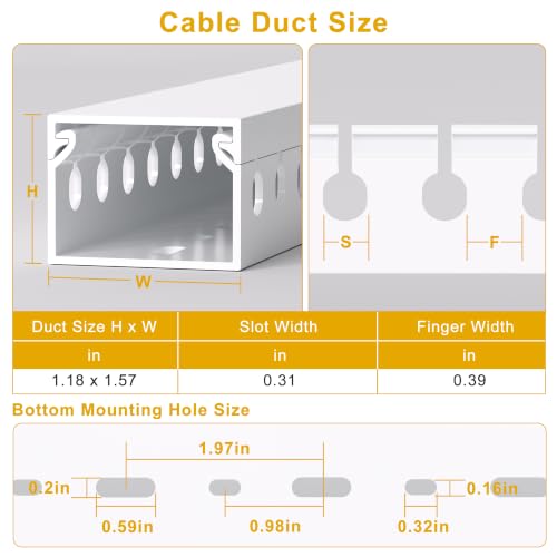 Image of 1.2 inchH x 1.6 inchW Cable Raceway, 12ft Under Desk Wire Management Channel, White | Slotted Wire Duct, 4 Pack (3 ft Each), Heavy-Duty PVC Cable Management for Server Racks, Network Cables & Electrical Cabinets