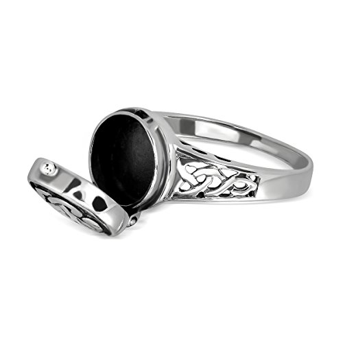 WithLoveSilver 925 Sterling Silver Triquetra Irish Celtic Knot Trinity Signet Locket Poison Ring for Women, Men2