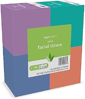 Amazon Basics Facial Tissue with Lotion, 2-Ply, 300 Count (4 Packs 75) (Previously Solimo)