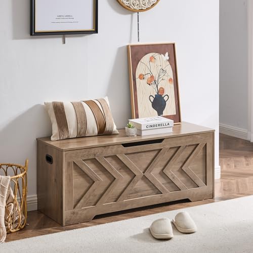 XDliv 47.2” Storage Bench,Extra Large Wooden Storage Chest with 2 Safety Hinges,entryway Bench,Blanket Storage,Shoe Storage Bench for Entryway,Bedroom,Living Room,Easy Assembly.-Greige - Thumbnail 2