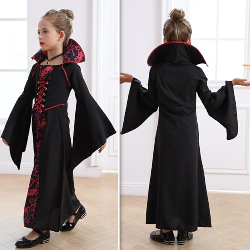 Vampire Costume for Girls Kid Halloween Carnival Fancy Black Dress for Cosplay4
