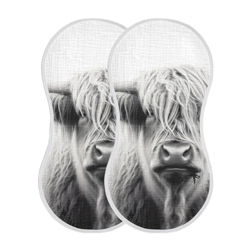 Image of WELLDAY Muslin Baby Burp Cloths Set of 2, Soft Absorbent Highland Cow Muslin Washcloths, Bibs, Face Towel for Newborn Boys Girls, 22 x 11 Inch