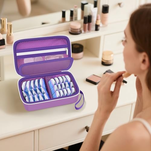 GWCASE Étui pour lentilles de contact quotidien pouvant contenir plus de 30 lentilles quotidiennes jetables, organiseur de rangement portable pour lentilles de contact avec poche en maille, solution – vue 8