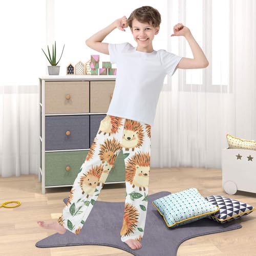 Hedgehog with Leaf Print Boys Long Pants Soft Trousers Elastic Waist Kids Lounge Bottoms with Pockets S-XL 5