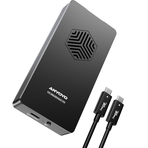 ANYOYO 80Gbps M.2 NVMe SSD Enclosure with Cooling Fan, Aluminium Alloy Enclosure Compatible with Thunderbolt 5/4/3/USB4, Support M/B+M Key SSD, Tool-Free Installation