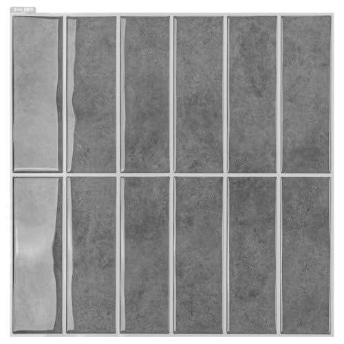 Art3d 10-Sheet Peel and Stick Splashback Metro Tiles 30x30cm, Self Adhesive Wall Tiles Stickers for Kitchen Bathroom Living Room Stick on Tile, Rectangle Grey